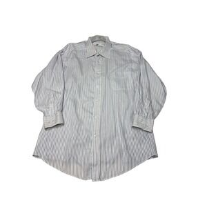 VTG Faconnable Mens Striped Button Down Shirt Blue White 100% Cotton USA 17.5